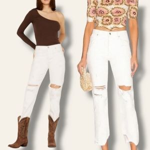 Free People Tapered Baggy Boyfriend Jeans Chalk White $98